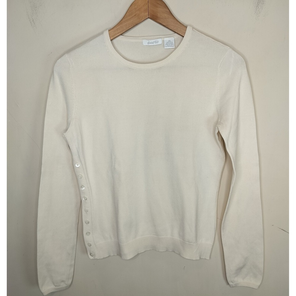 Marshall Field's Ivory Silk Knit Sweater Side Buttons